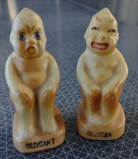 Billy Can and Billy Can't (toilet humor) Salt and pepper shakers, c. 1953