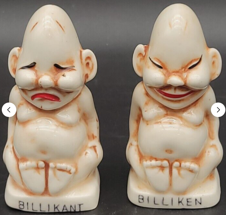 Billy Can & Billy Can't (toilet humor) Salt and pepper shakers, c. mid-1950s