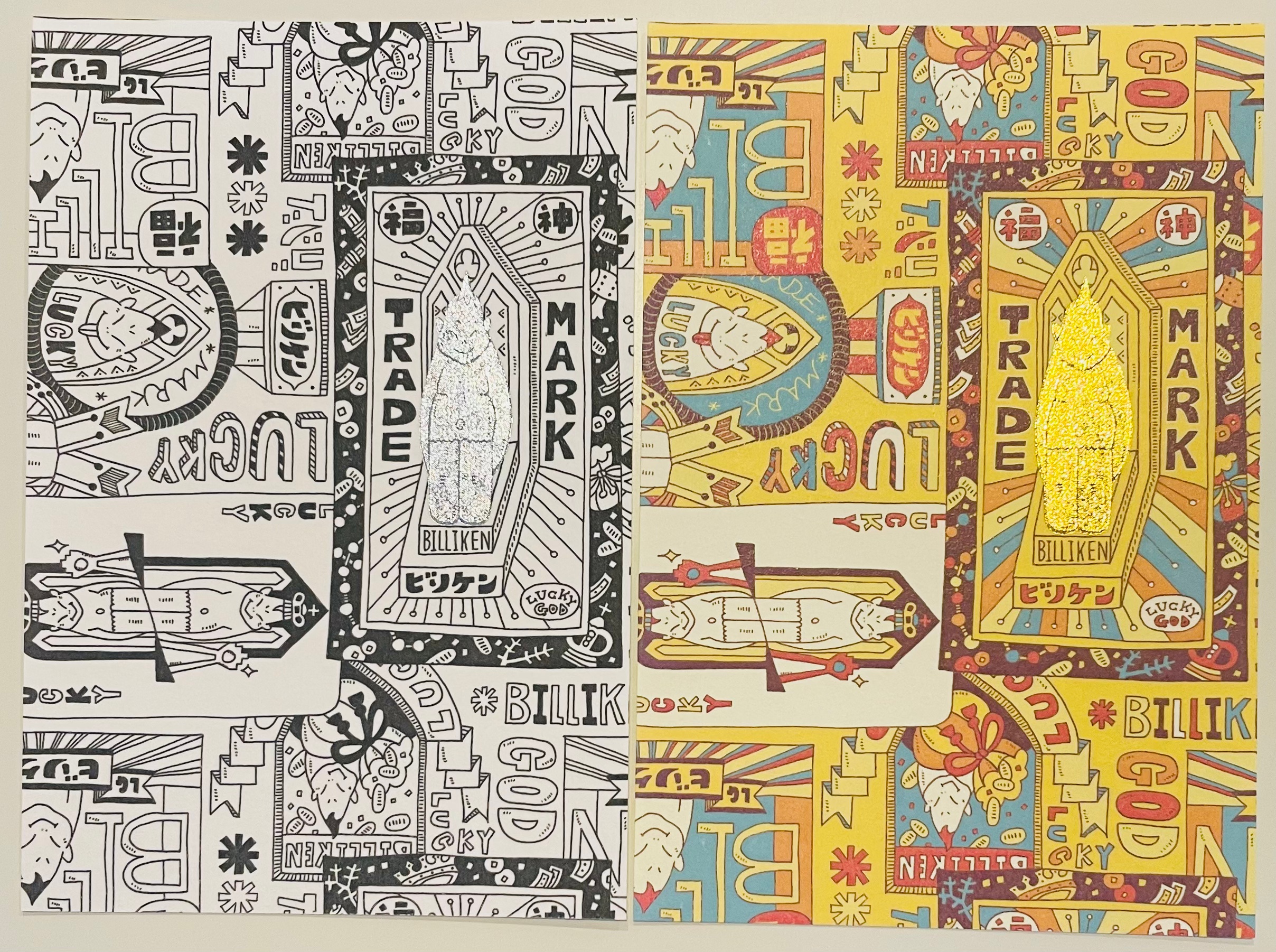 Rokkaku foil stamped Billiken Creators postcards, 2024 (special thanks to Tamurakoma & Co., Ltd.)
